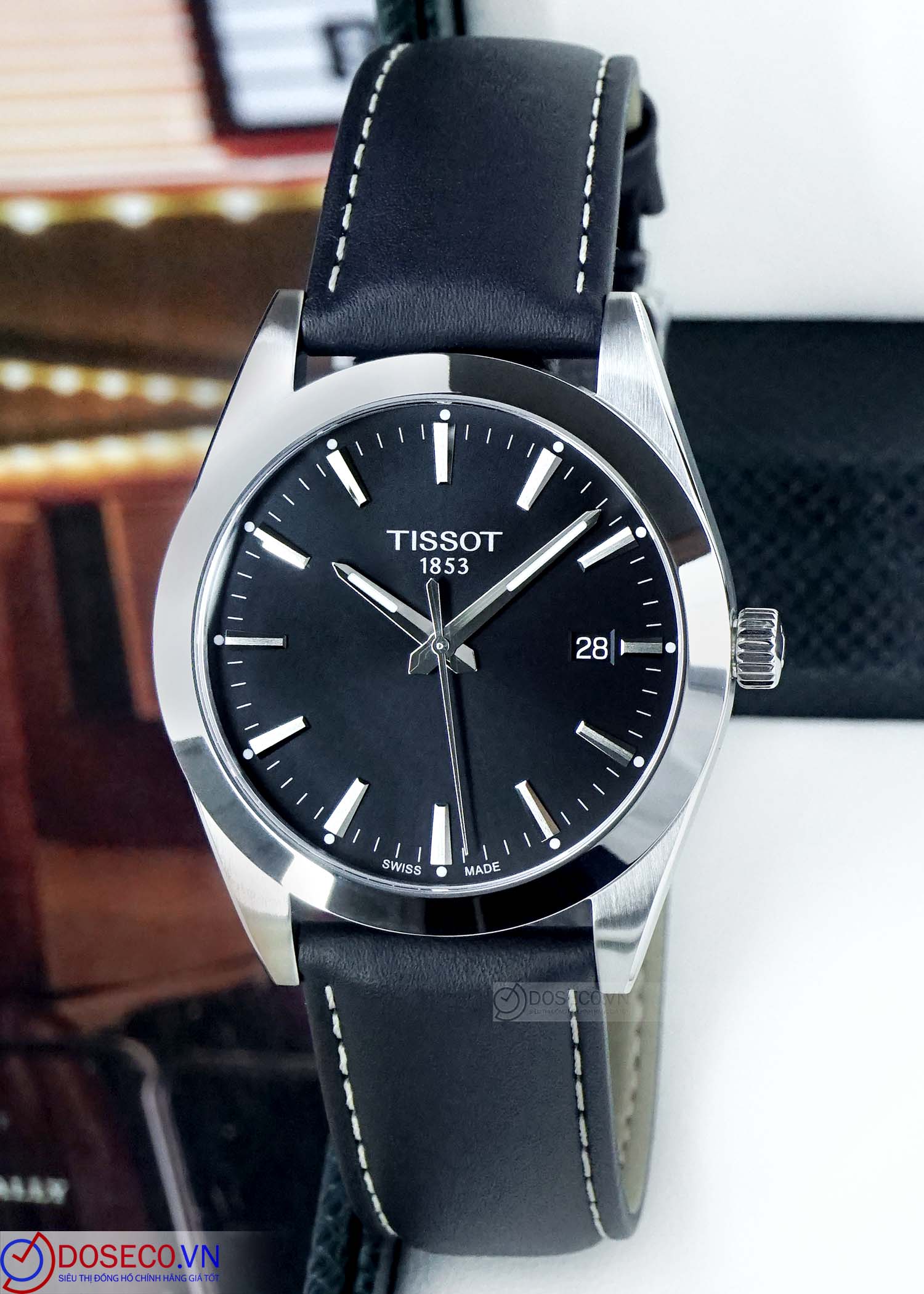 Tissot Gentleman Black Dial Black Leather Strap Watch For Men - T127.410.16.051.00